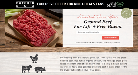 FREE Bacon (First Box) and FREE Two Pounds of Ground Beef (Every Box) With Subscription | Butcher Box
